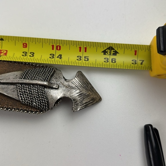 Vintage Kudos Brown Leather Belt Native Design Western Cowboy Style with Silver - Picture 7 of 9